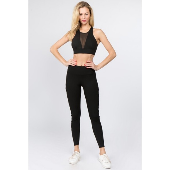 Active Lace-Up Mesh Side Workout Leggings Black - Picture 5 of 6